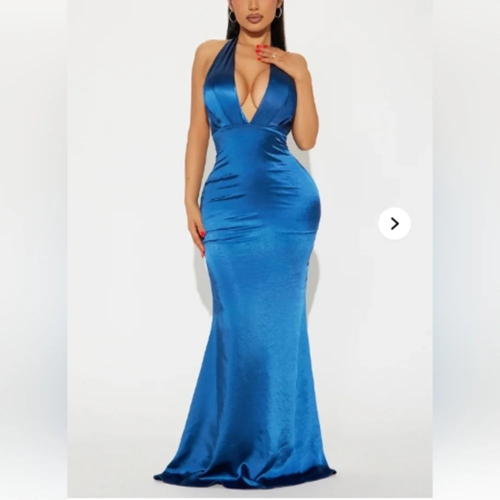 Navy/Sapphire Halter Backless Dress - Picture 1 of 6